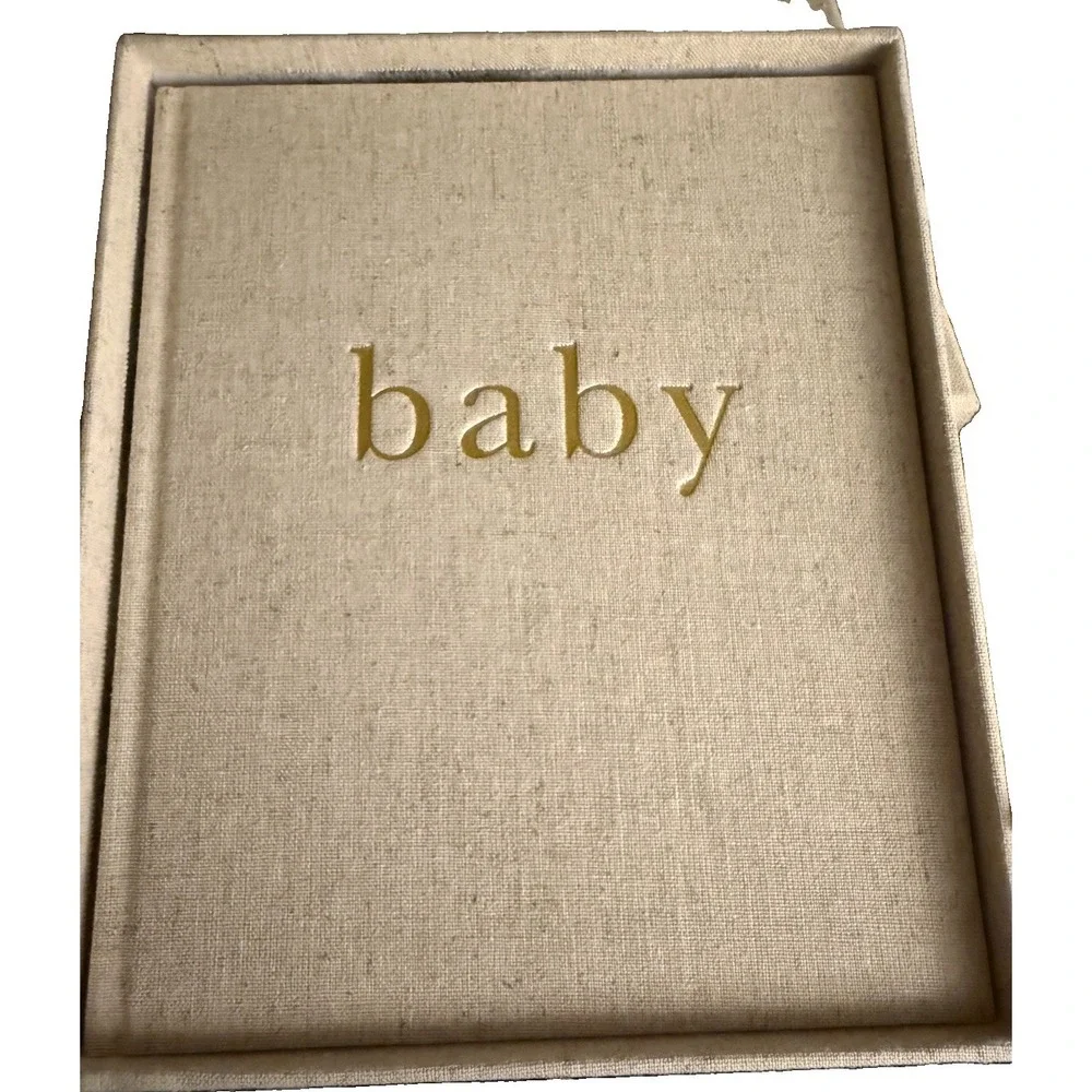 Linen Baby Memory Book & Keeper Box 9.5x8 Blank Journal Gold Write To Me